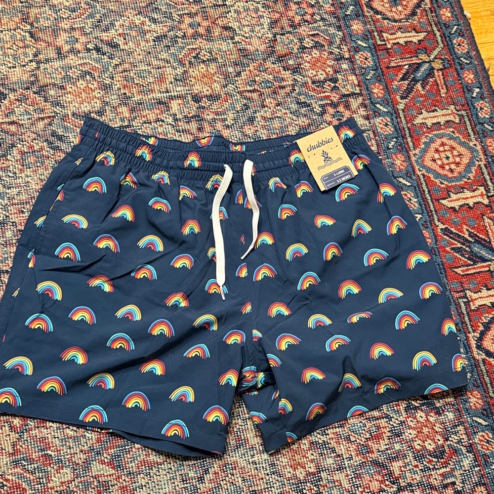 Chubbies Navy Shorts with Rainbow Pattern